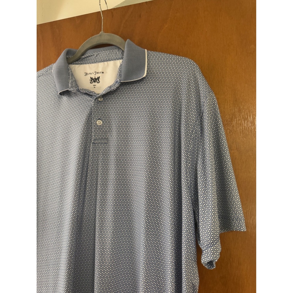 Hickey Freeman Golf Mens Polo Shirt Blue Geometric Floral Print Stretch XL - Picture 3 of 7